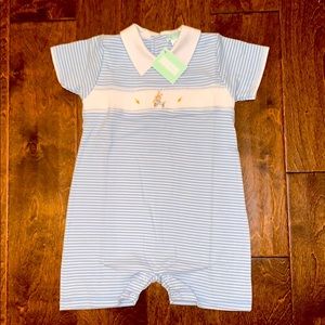 Pima Cotton Stripe Smocked Bunny Romper Easter Short-all